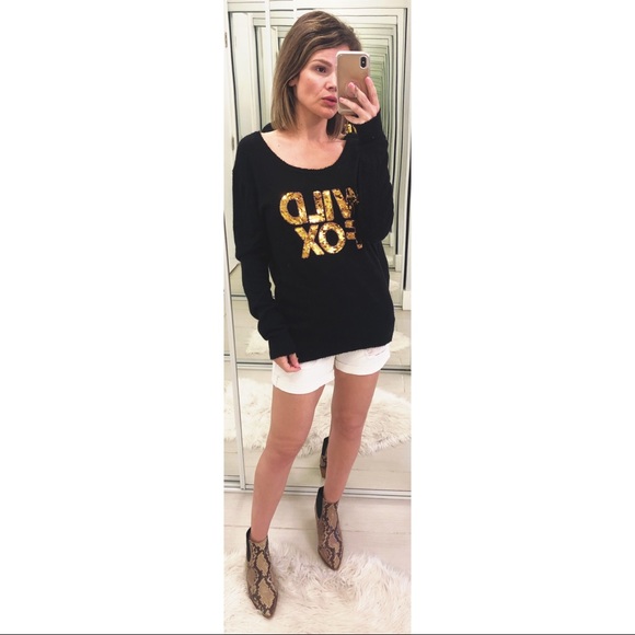 Wildfox Logo Gold Sequin Sweater in Black & Gold - Picture 2 of 7